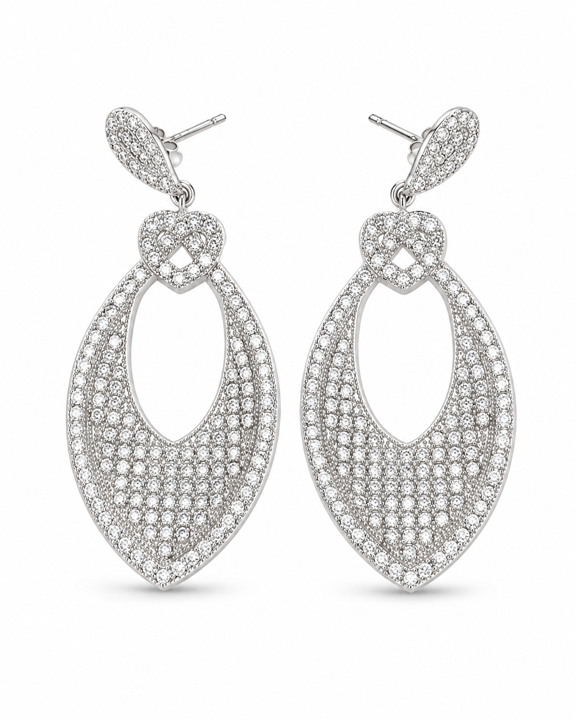 Sterling Silver Big Tear Shape Pave-Set Cubic Zirconium Earrings [A15B6]