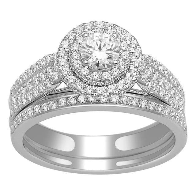 14K White White Gold Bridal Set With 1.00 Ct Round Diamonds