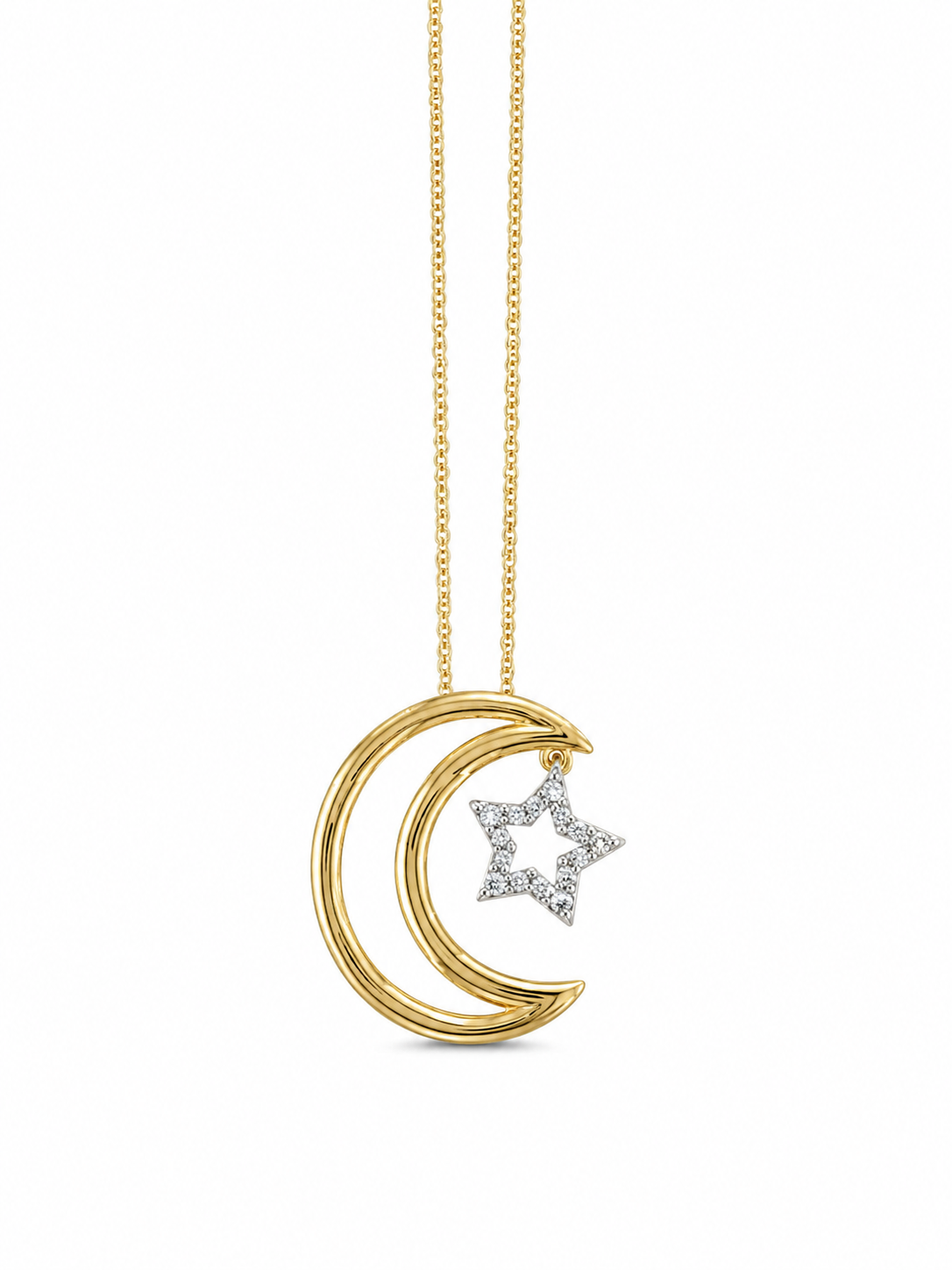 Sterling Silver Yellow Moon and Star Cubic Zirconium Necklace