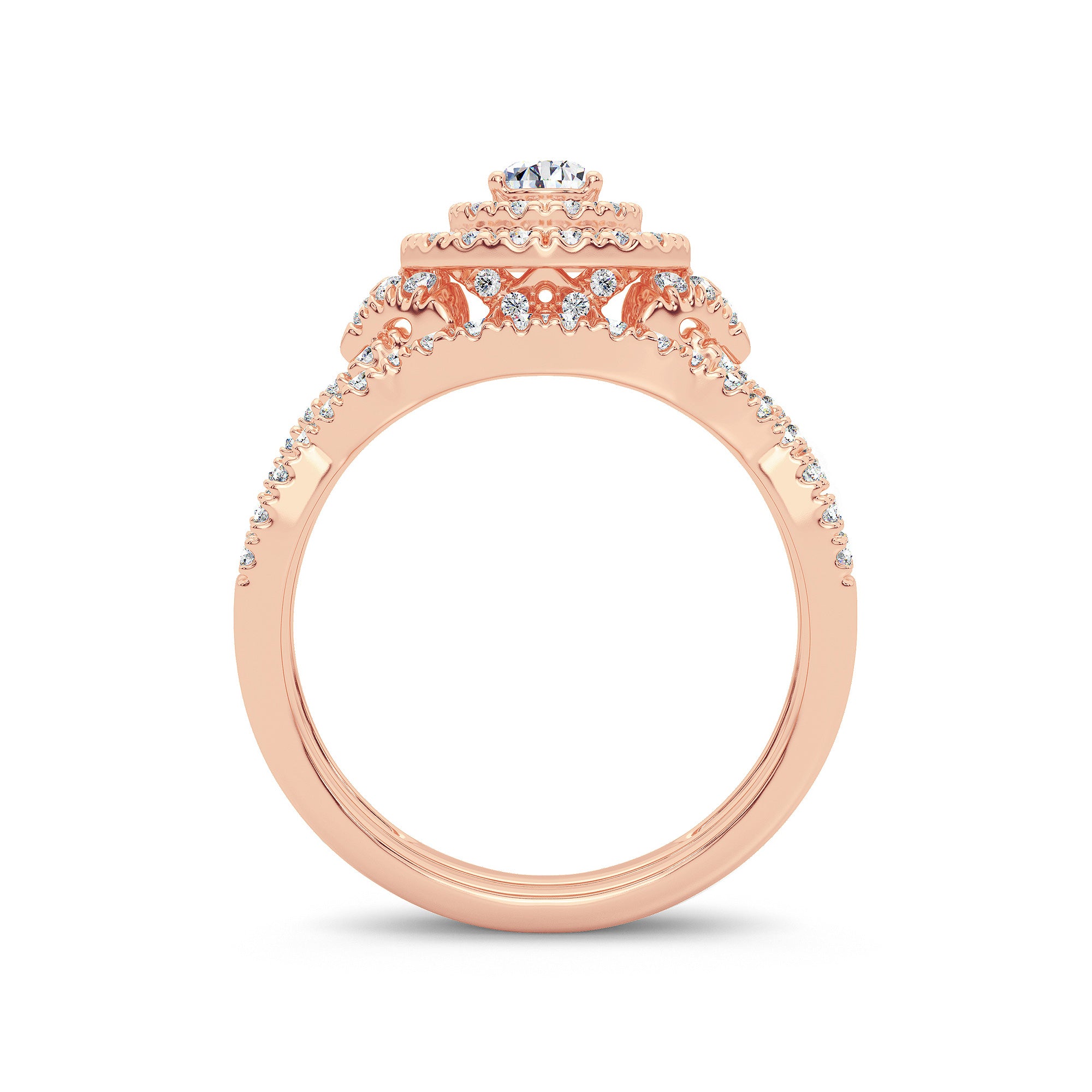 14K Rose Gold Exquisite 1.00Ct Diamond Bridal Ring