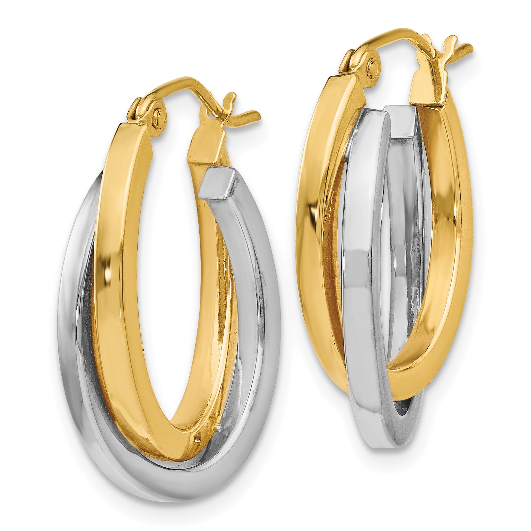 14K Two-tone Polished Hinged Hoop Earrings