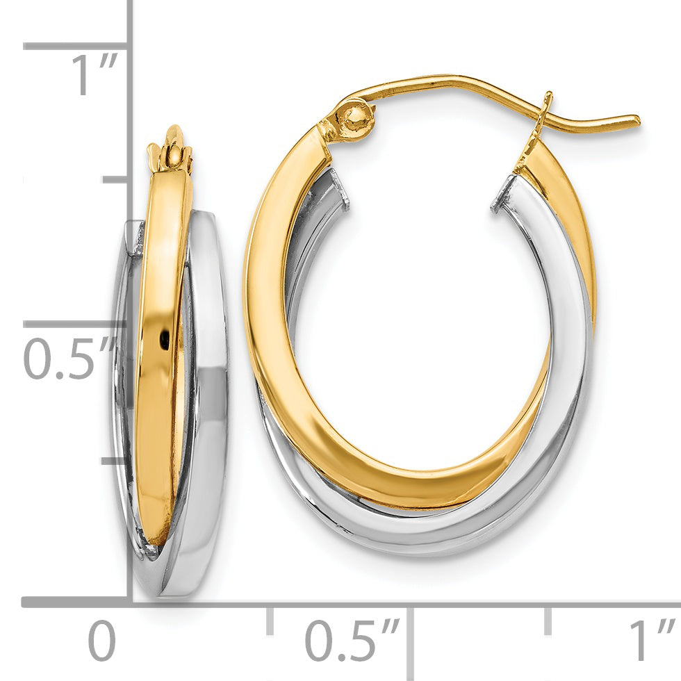 14K Two-tone Polished Hinged Hoop Earrings