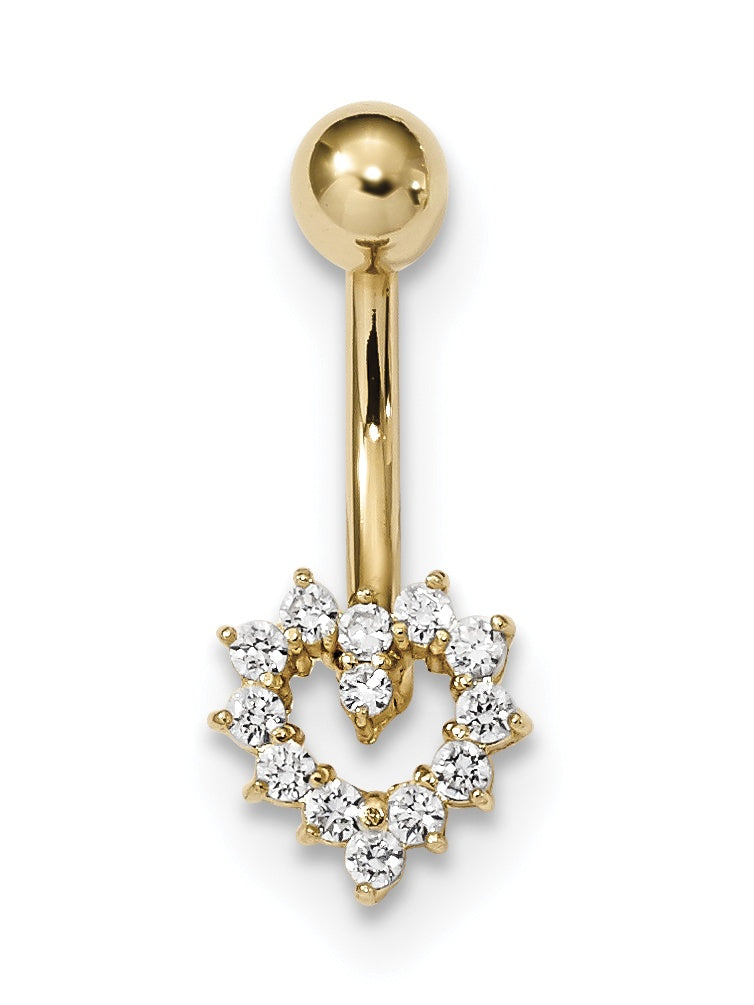 14K 14 Gauge Cz Heart Belly Ring
