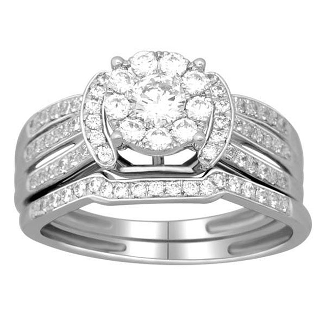 14K White Gold Ladies Diamond Bridal Ring Set With 0.75Ct Round Diamonds