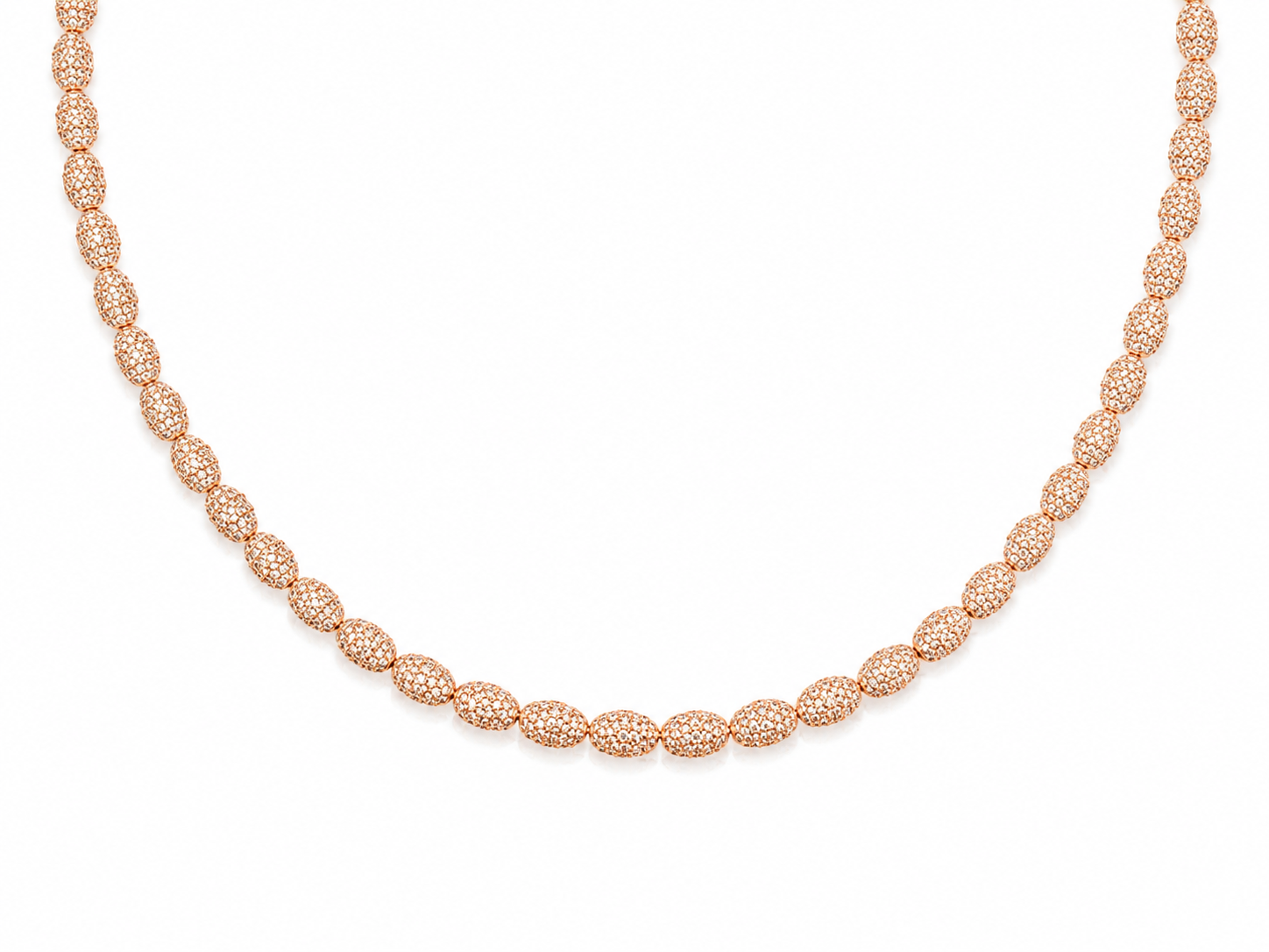 14KT Rose Gold 4 MM Diamond Cut Oval Bead Necklace