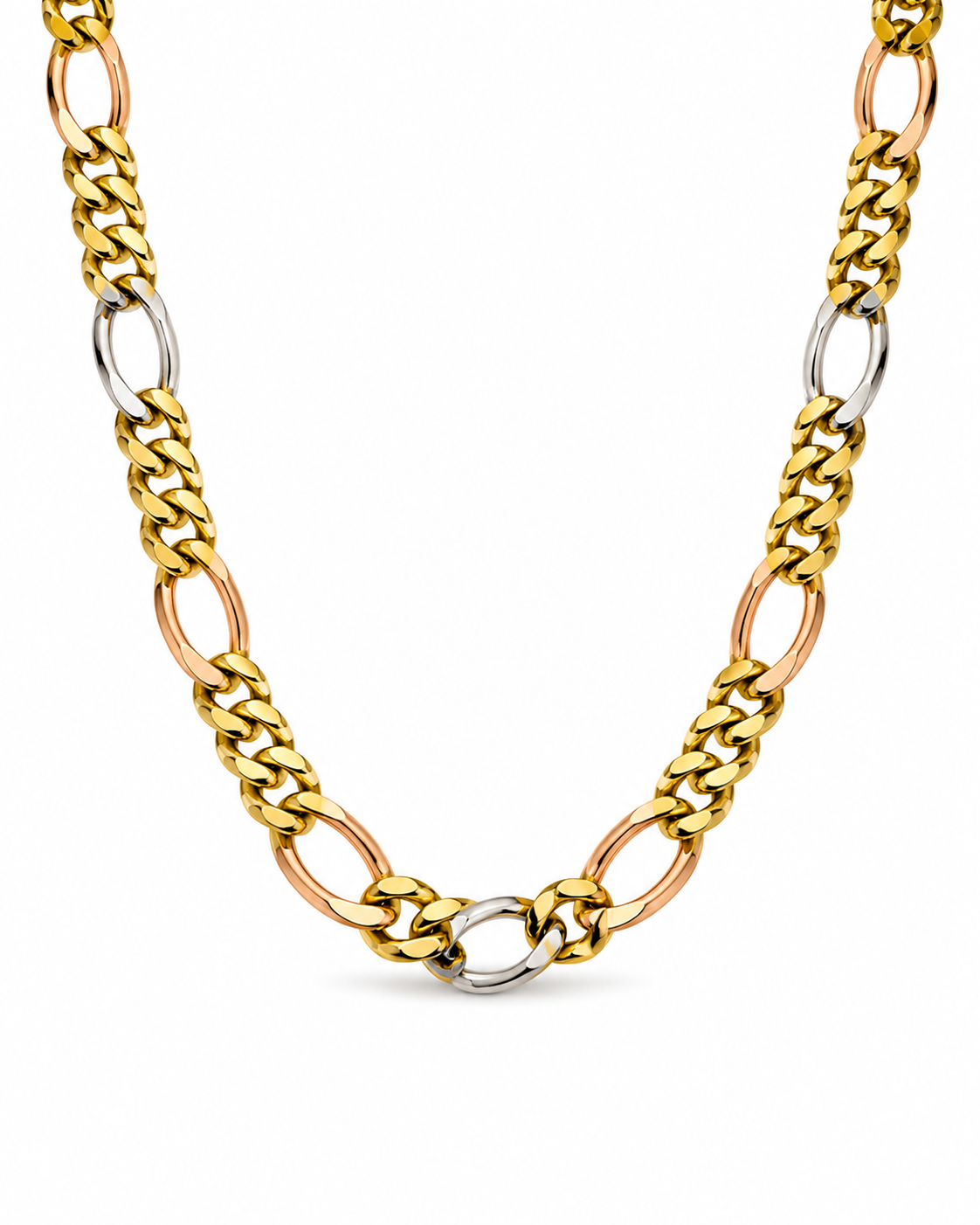 14KT Tri-Tone 8 MM Designer Figaro Link Chain