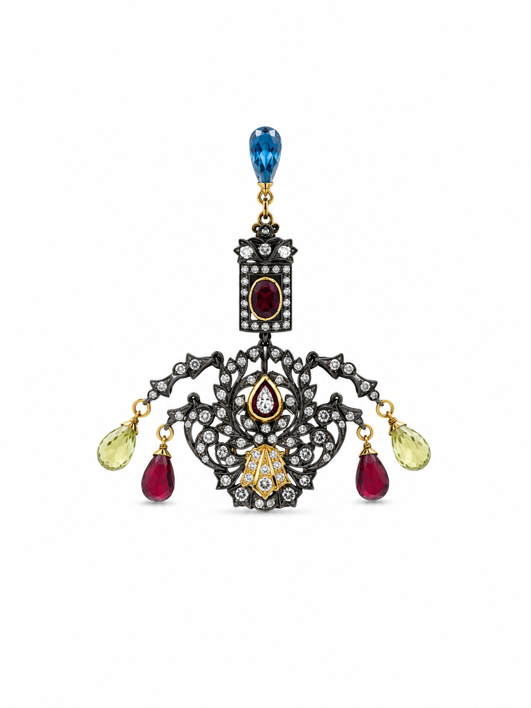 22KT Yellow Gold Cubic Zirconium Vintage Style Dangle Pendant [A17B8]