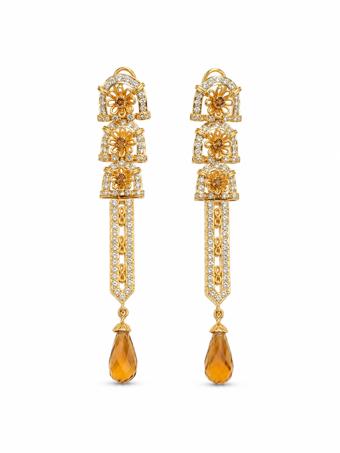 22KT Yellow Gold Cubic ZIrconium Dangle Pendant and Earrings Set [A35B6]