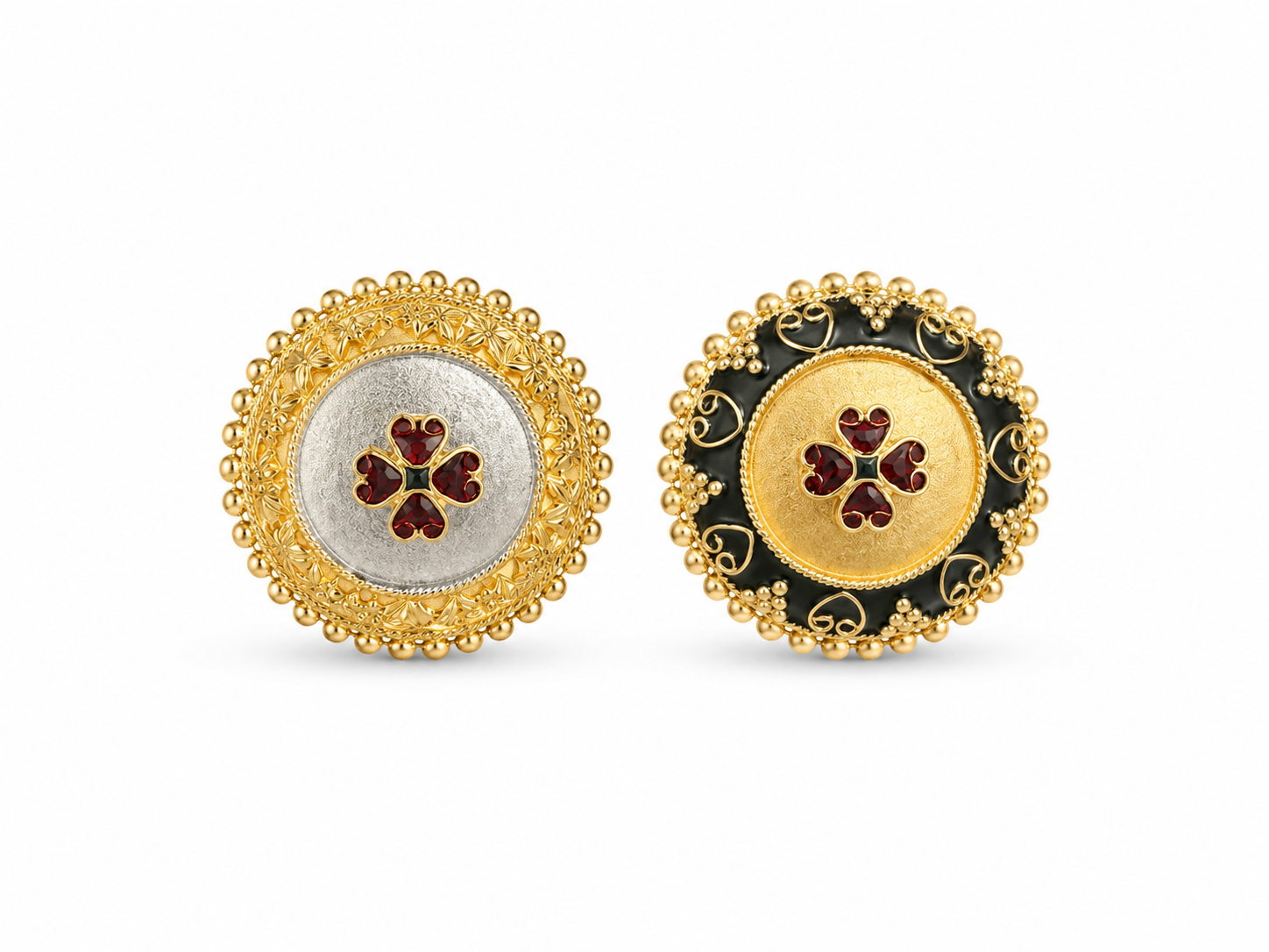 22KT Yellow Gold Vintage Style Gemstone Round Earrings [A18B9]