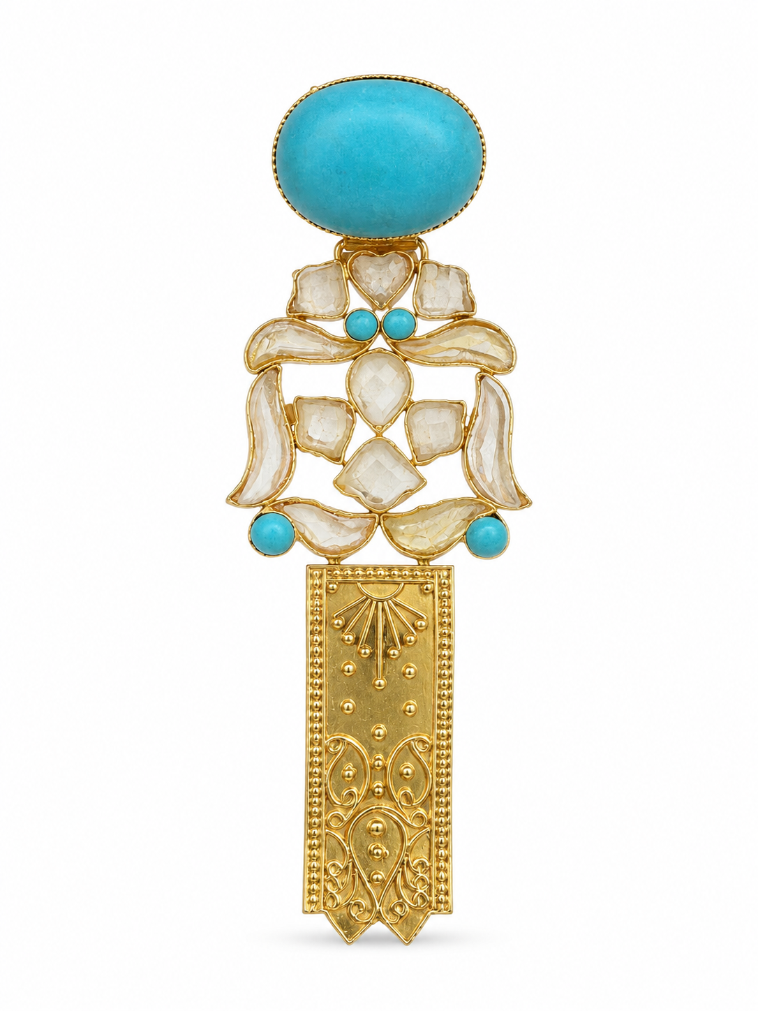 21KT Yellow Gold Turquoise Cabochon Gemstone Pendant [A17B5]