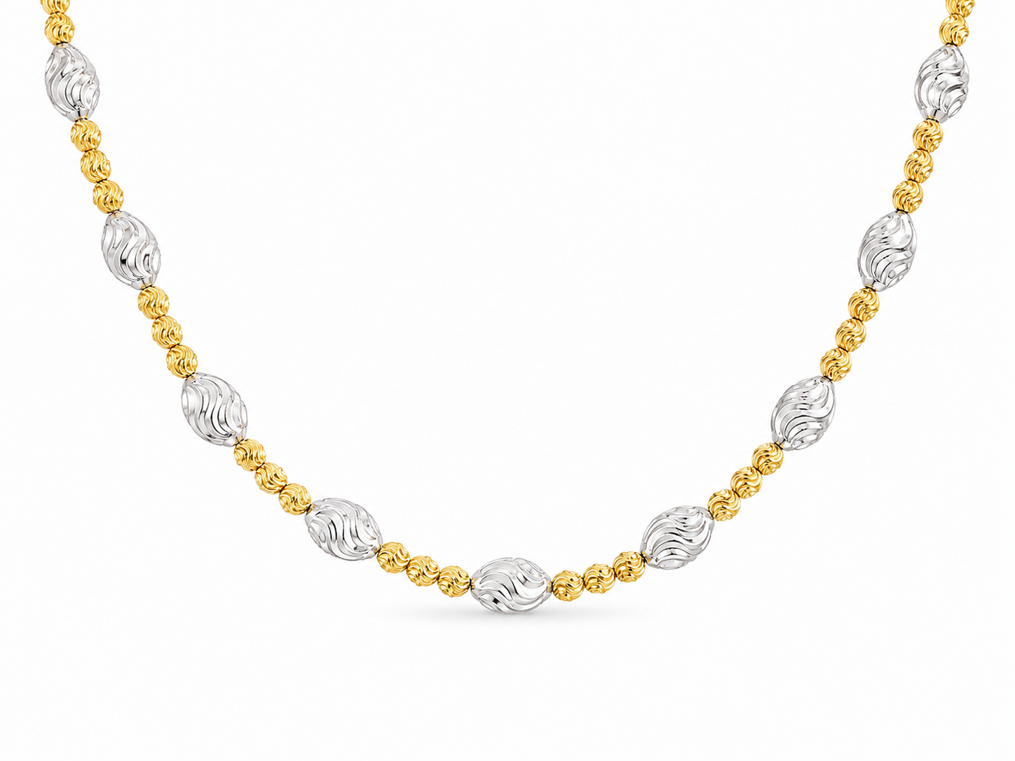 14KT Tri-Tone Gold Diamond Cut Bead Necklace