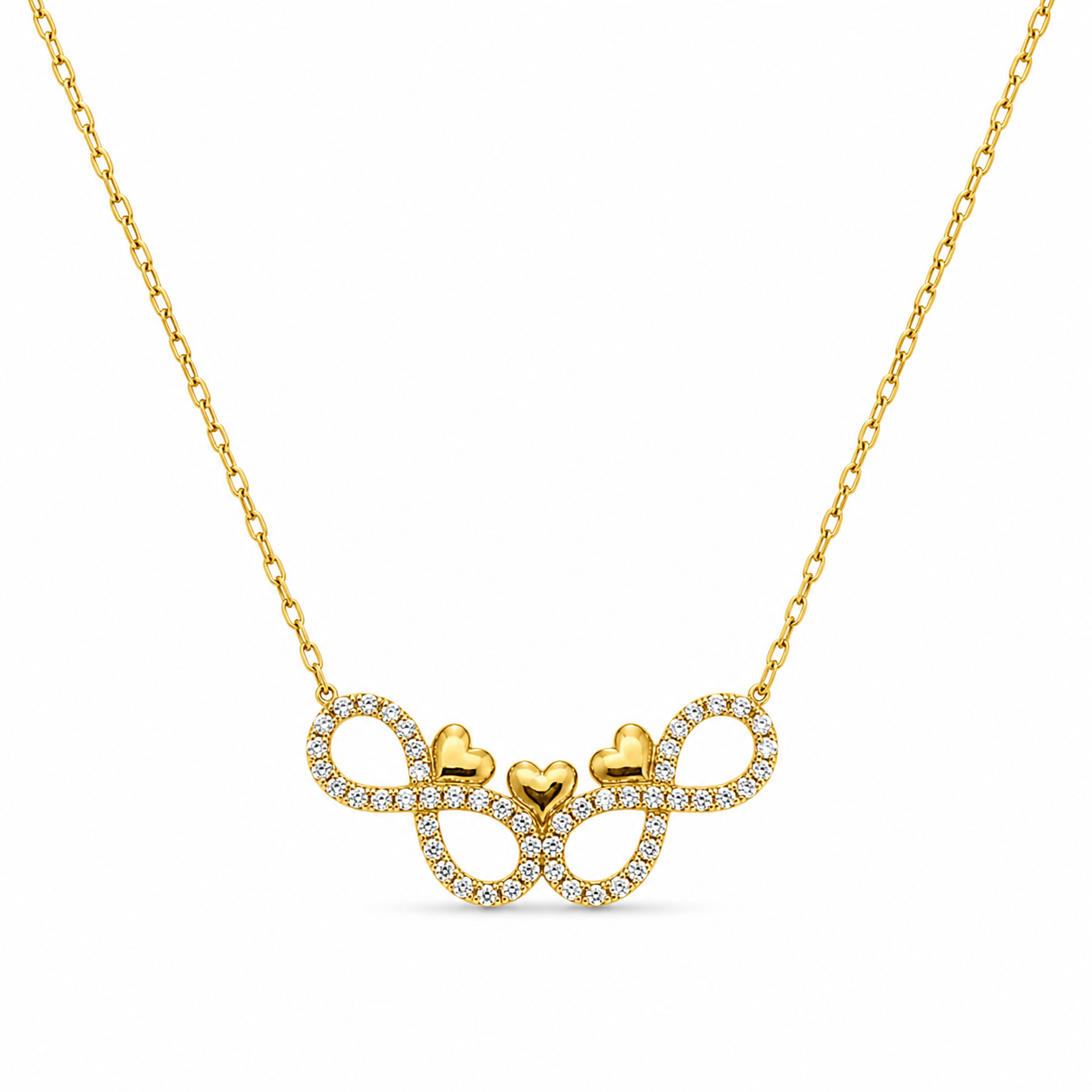 21KT Yellow Gold Cubic Zirconium Infinity Necklace