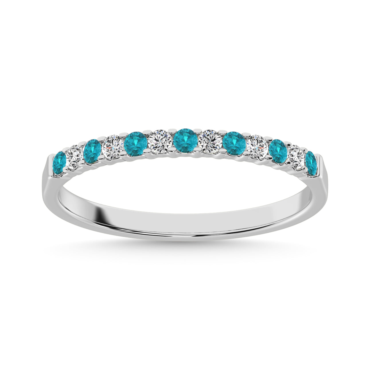 Diamond 1/4 Ct.Tw. And Aquamarine Machine Band In 14K White Gold
