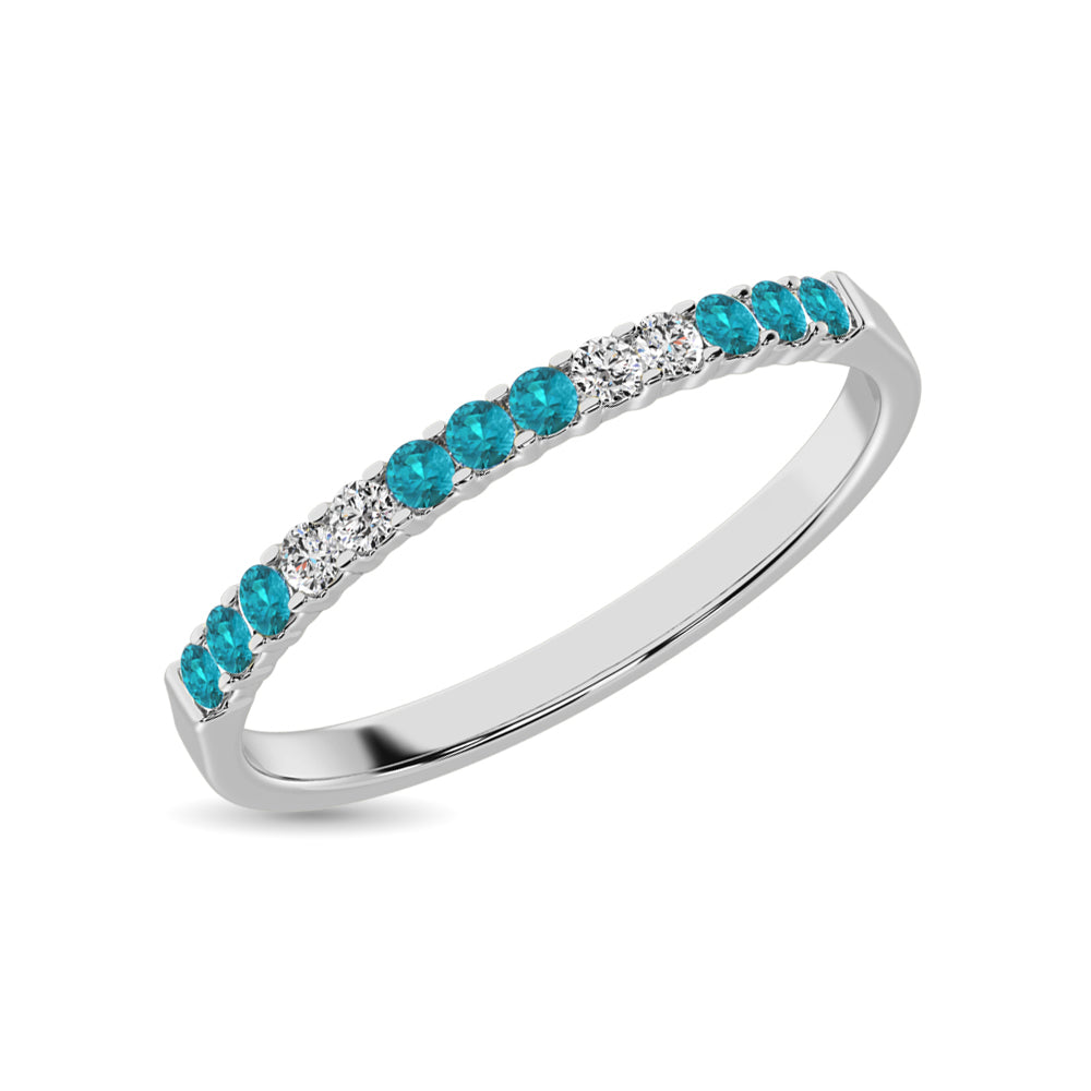 Diamond 1/4 Ct.Tw. And Aquamarine Machine Band In 14K White Gold