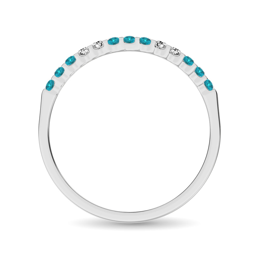 Diamond 1/4 Ct.Tw. And Aquamarine Machine Band in 14K White Gold