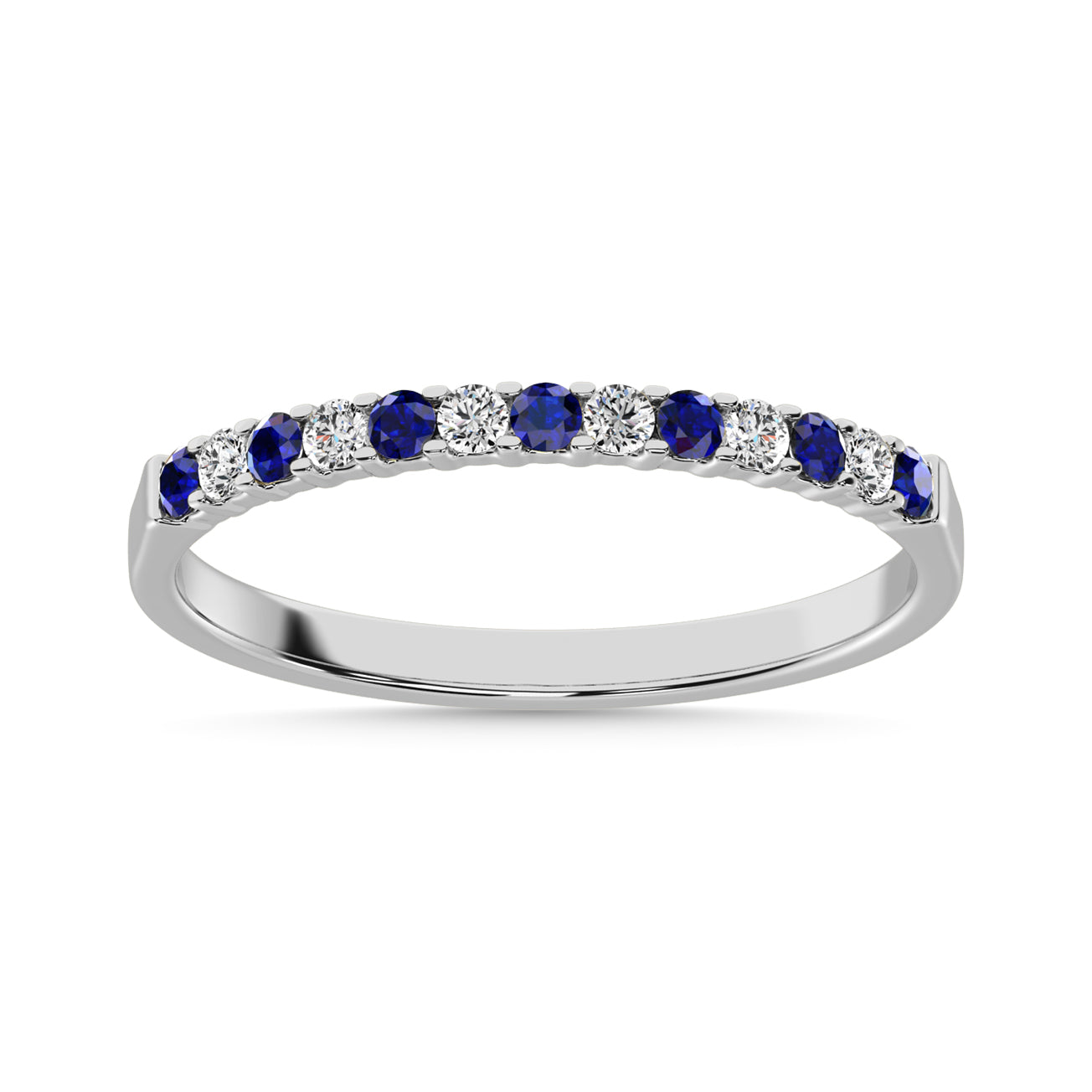 Diamond 1/4 Ct.Tw. And Blue Sapphire Machine Band In 14K White Gold