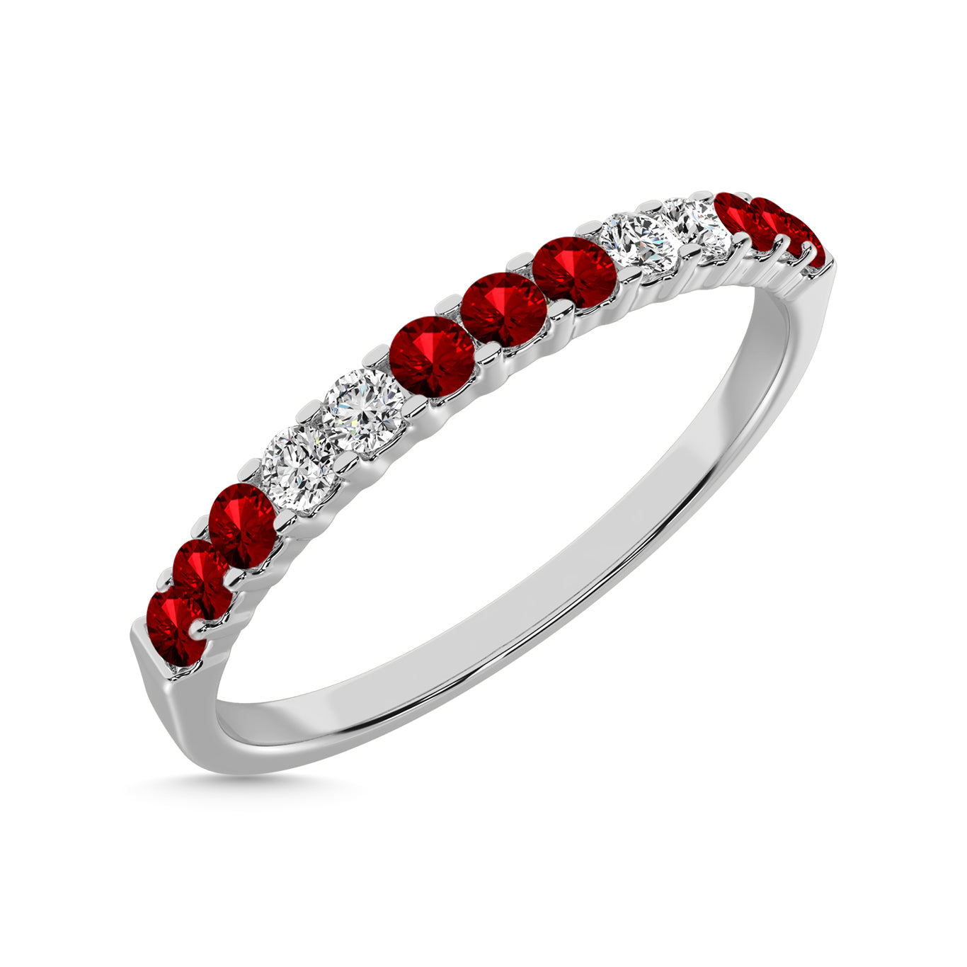 Diamond Machine Band 1/4 ct tw  Alternate Garnet and Diamond 14K White Gold