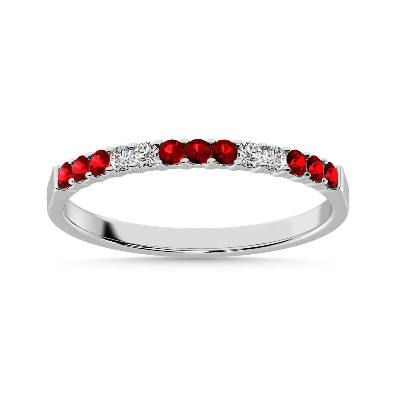 Diamond Machine Band 1/4 Ct Tw  Alternate Garnet And Diamond 14K White Gold