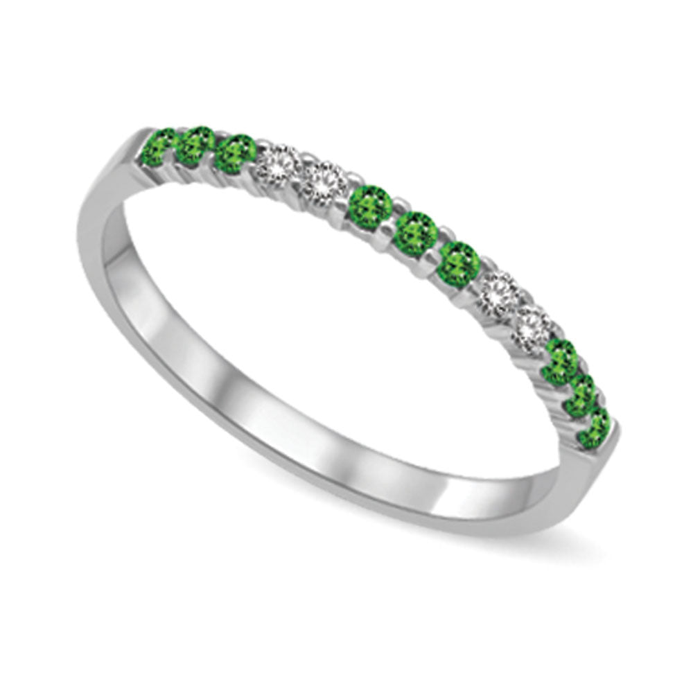14K White Gold 1/5 Ctw Tsavorite & Diamond Machine Band