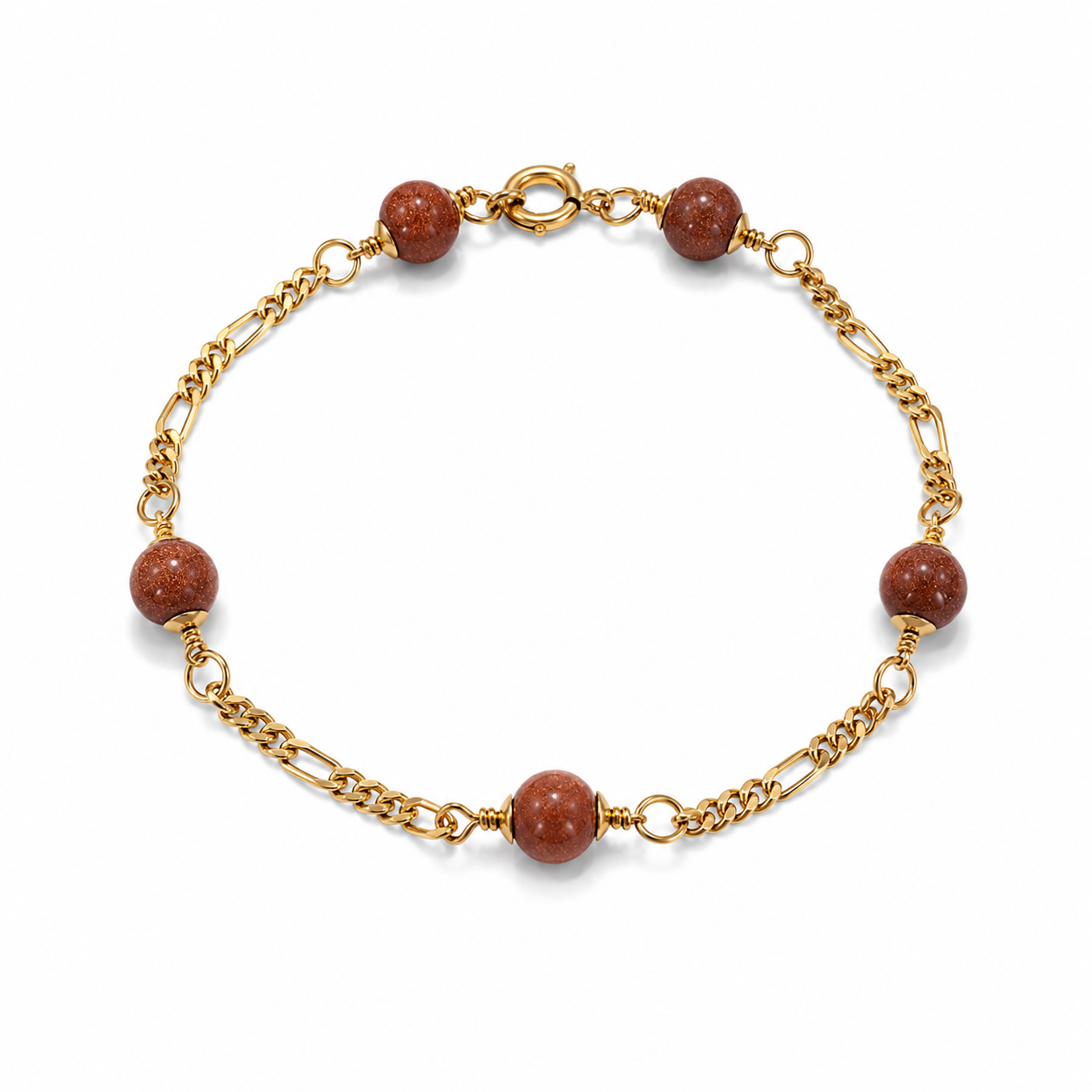 14KT Yellow Gold 4 MM Gemstone Figaro Link Kids Bracelet