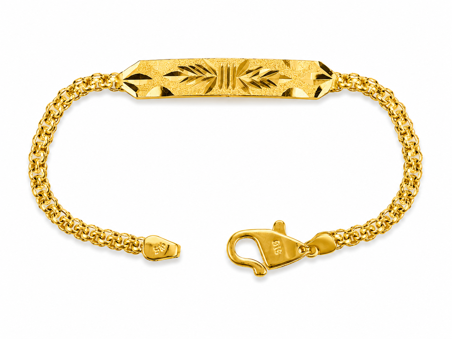 22KT Yellow Gold 2.5 MM Kids Etched ID Plate Bracelet