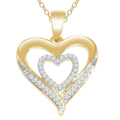 10K Yellow 0.10Ct D-Ladies Pendant Two Hearts (Chains Sold Separately)
