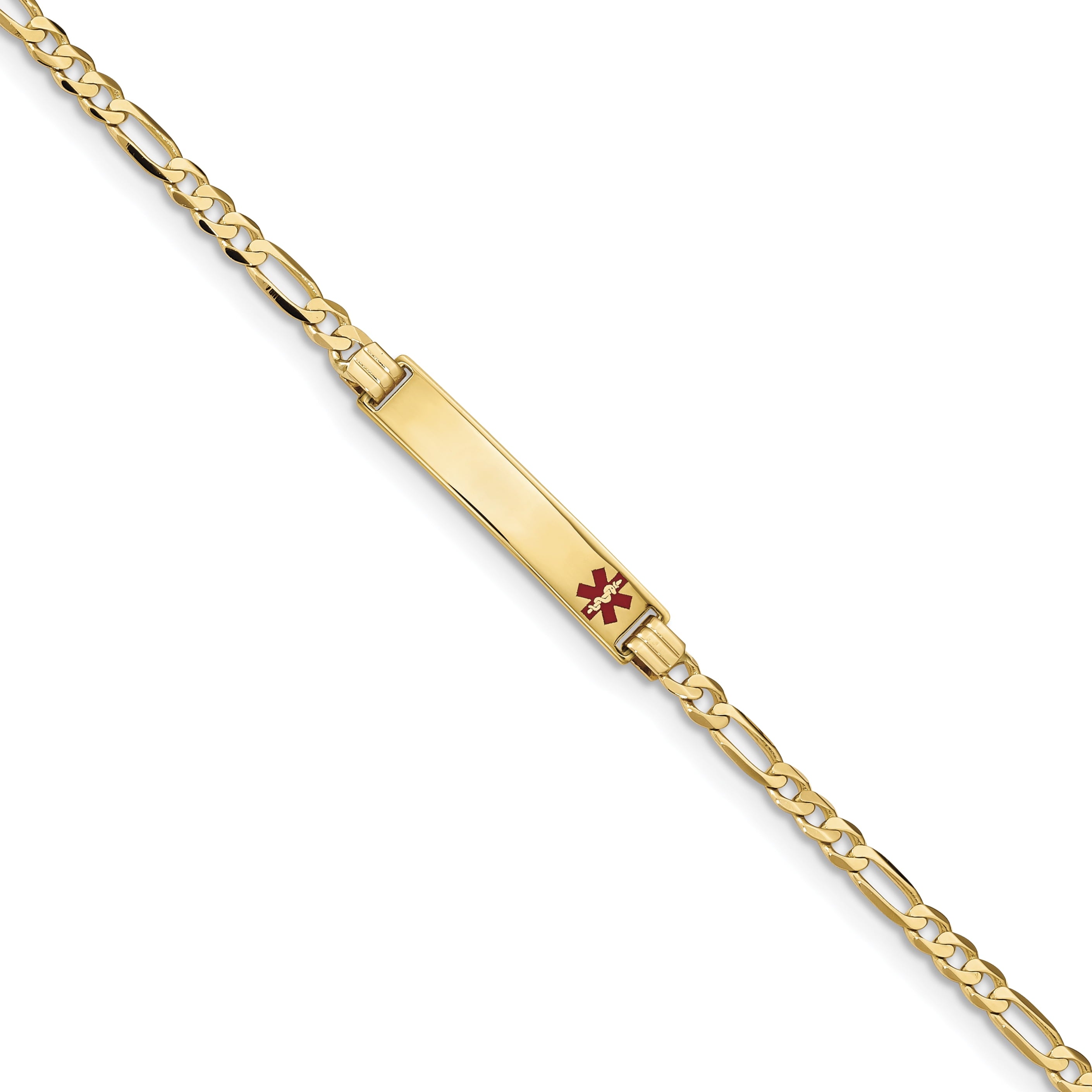 14K Medical Red Enamel Figaro Id Bracelet