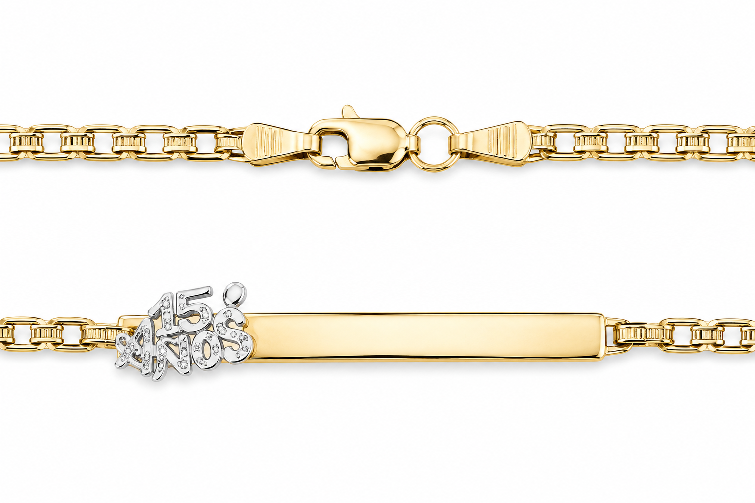 10KT Yellow Gold 6 MM Quinceañera ID Railroad Link Bracelet