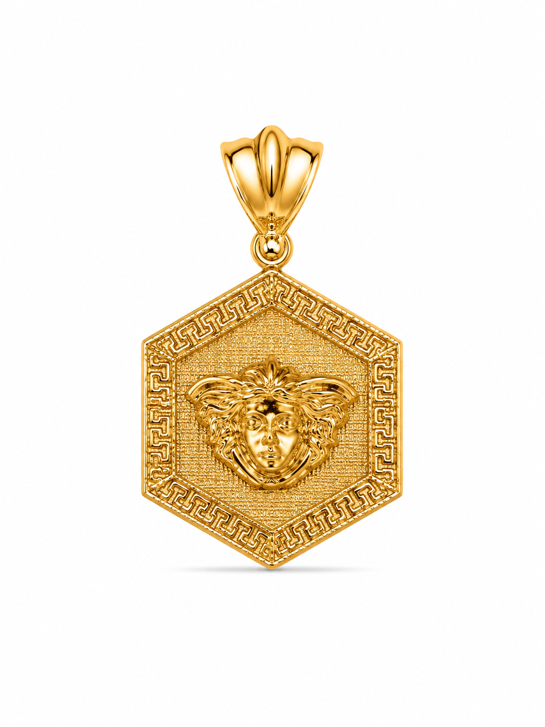 10KT Yellow Gold Hexagon Medusa Pendant [A5B1]