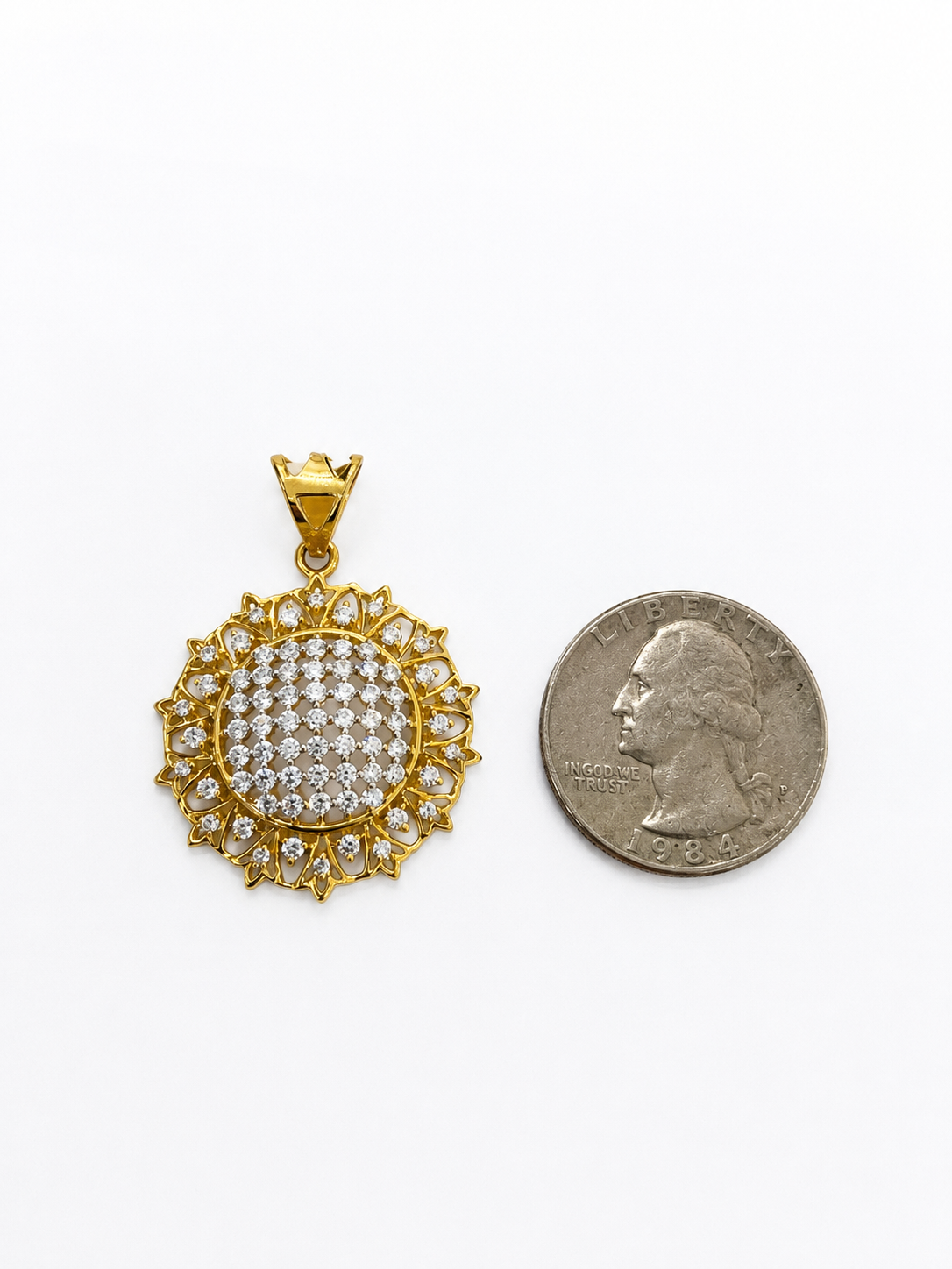 22KT Round Domed Cubic Zirconium Yellow Gold Pendant [A4B2]