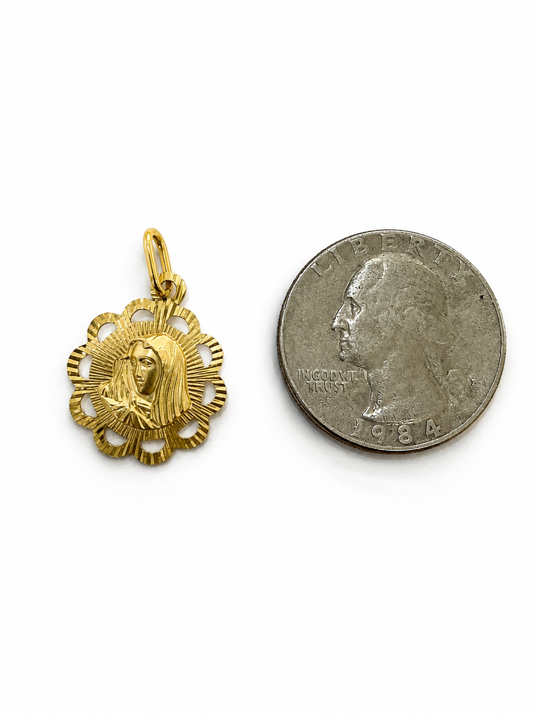 18KT Double Sided Jesus Mary Yellow Gold Pendant [A1B6]