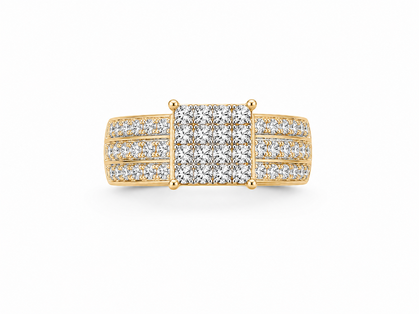 10KT Multi Row Cubic Zirconium Yellow Gold Ring [A4B0]