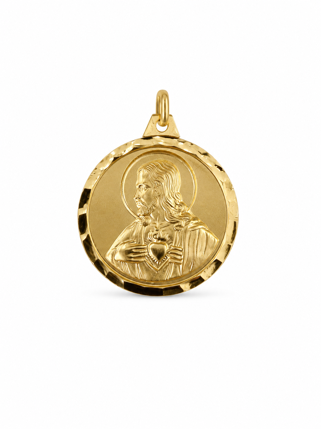 18KT Solid Yellow Gold Double Sided Jesus and Mary Pendant [A3B3]