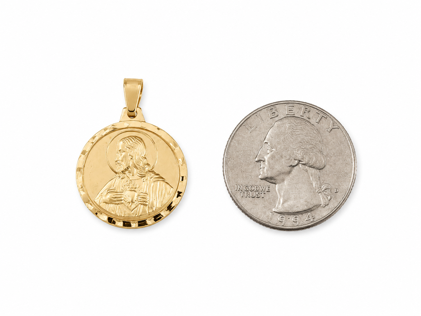18KT Solid Yellow Gold Double Sided Jesus and Mary Pendant [A3B3]