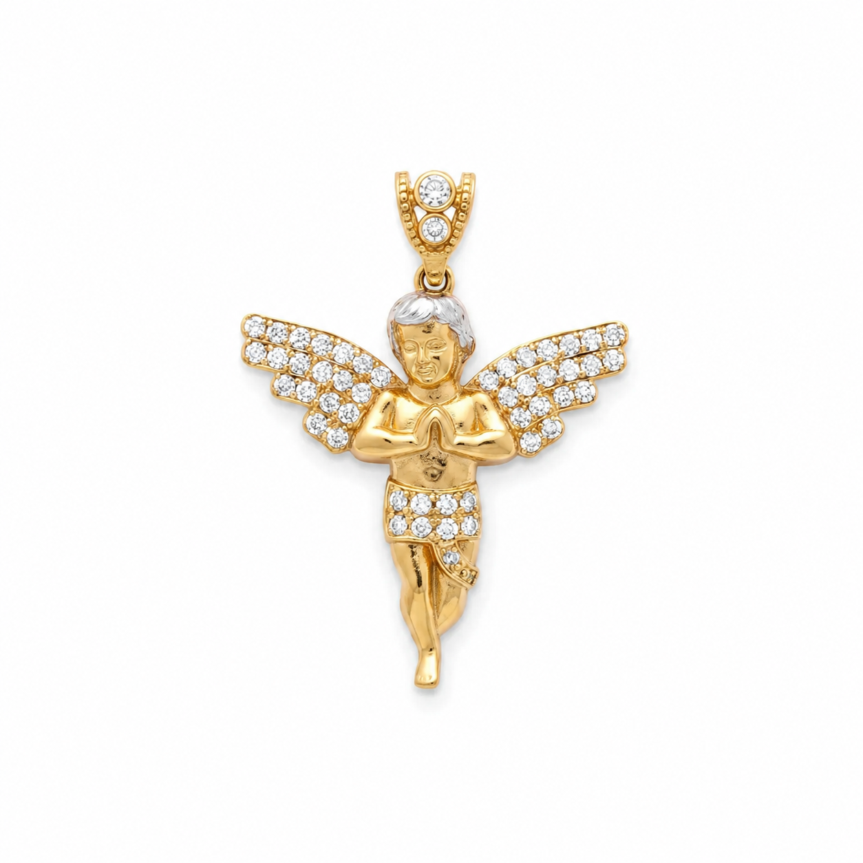 10KT Two-Tone Gold Praying Angel CZ Pendant [A5B4]