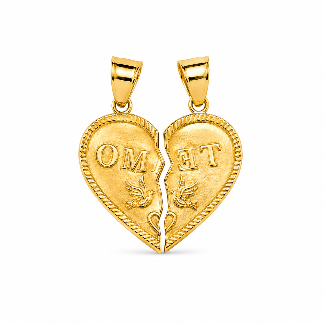 10KT Te Amo Two Piece Heart Yellow Gold Pendant [A2B6]