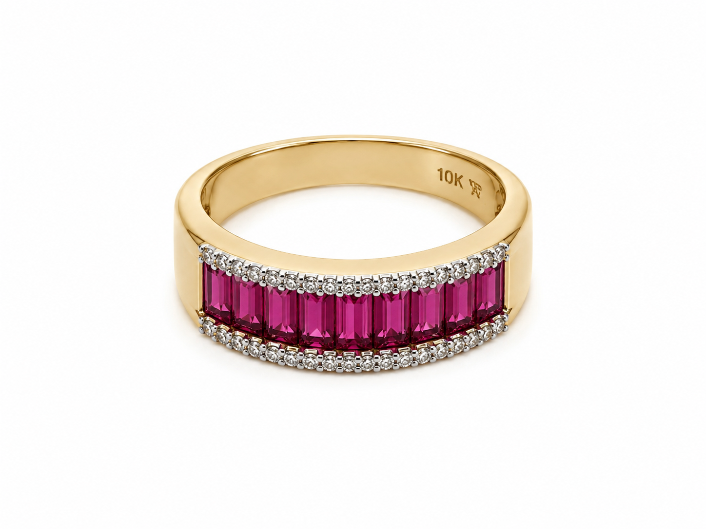 10KT Yellow Gold 0.20 CTW 1.00 STW Red Ruby Diamond Band [K15H]