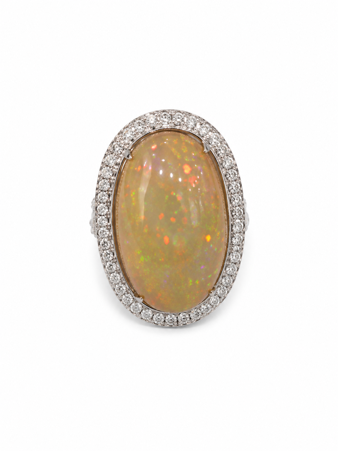 14KT White Gold 0.68 CTW 12.97 STW Opal Diamond Ring [K12T]