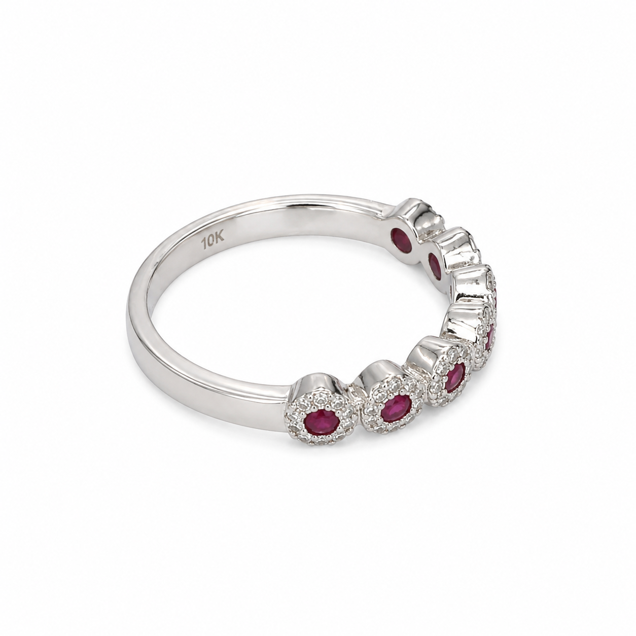10KT White Gold 0.30 CTW  0.35 STW Ruby Diamond Band [K1T]