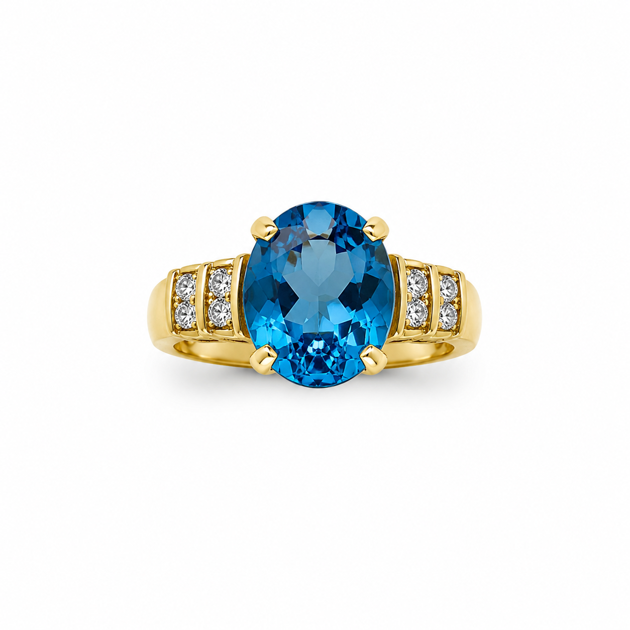 10KT Yellow Gold 4.5 STW Blue Topaz & 0.40 STW Aquamarine Gemstone Ring [K15H]
