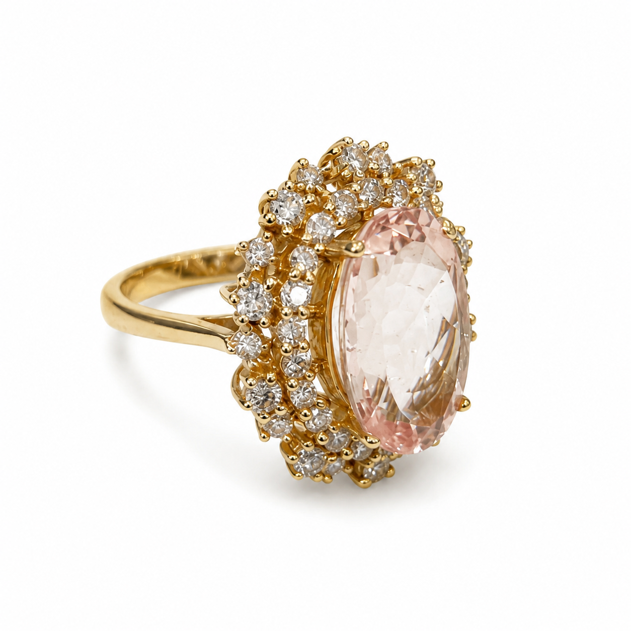 14KT Yellow Gold 1.24 CTW 6.40 STW Morganite Diamond Ring [K9T]