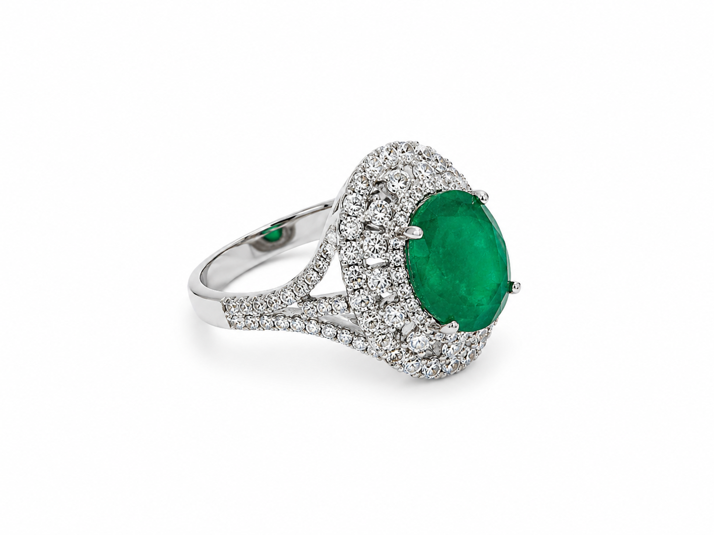 14KT White Gold 1.52 CTW 4.38 STW Emerald Diamond Ring [K15T]