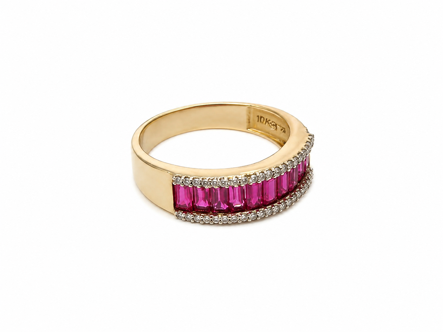 10KT Yellow Gold 0.20 CTW 1.00 STW Red Ruby Diamond Band [K15H]