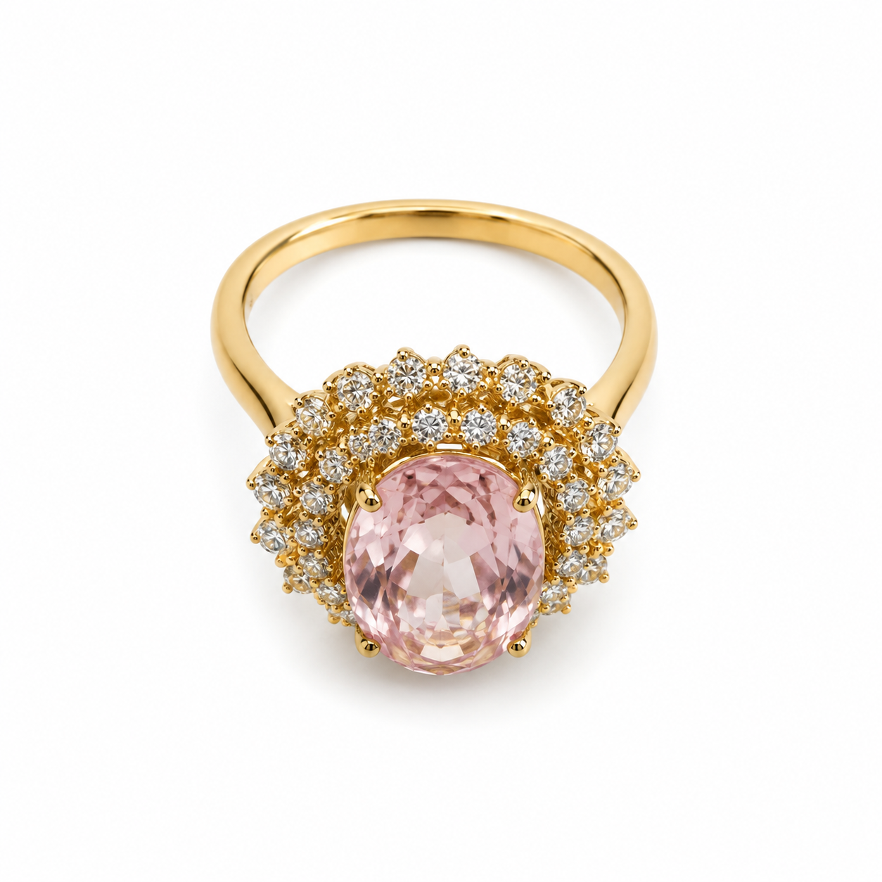 14KT Yellow Gold 1.24 CTW 6.40 STW Morganite Diamond Ring [K9T]