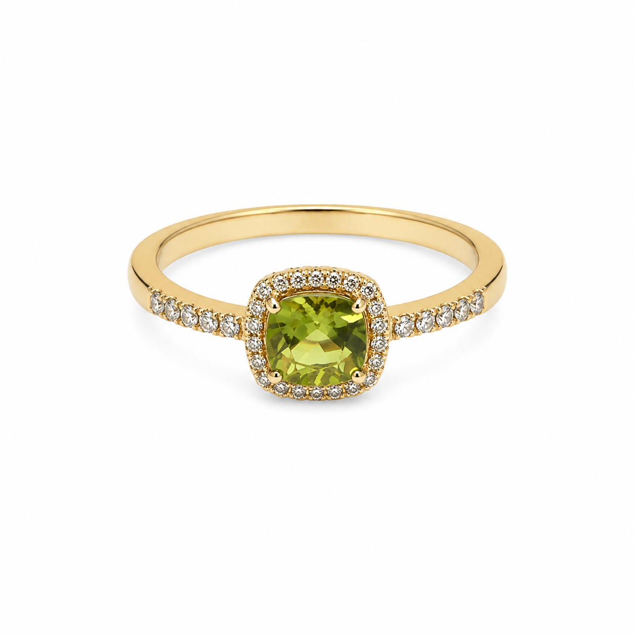 14KT Yellow Gold 0.18 CTW 1.00 STW Peridot Diamond Ring [K18H]