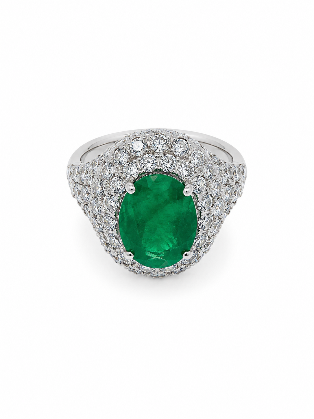 14KT White Gold 1.52 CTW 4.38 STW Emerald Diamond Ring [K15T]