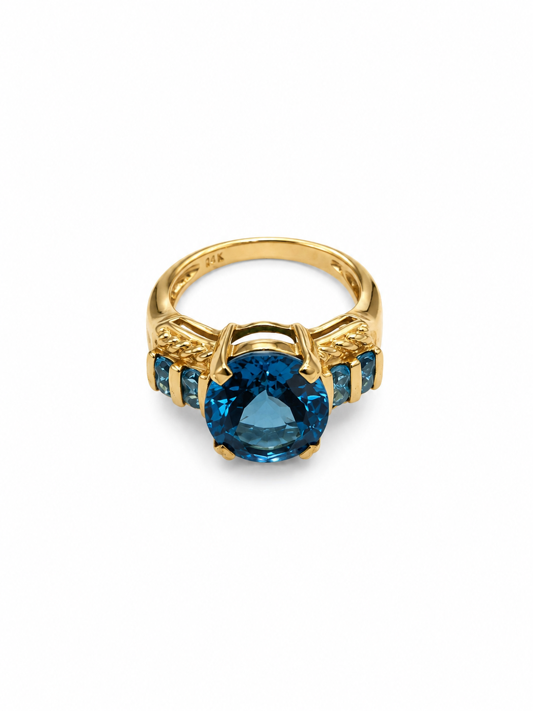 10KT Yellow Gold 4.5 STW Blue Topaz & 0.40 STW Aquamarine Gemstone Ring [K15H]