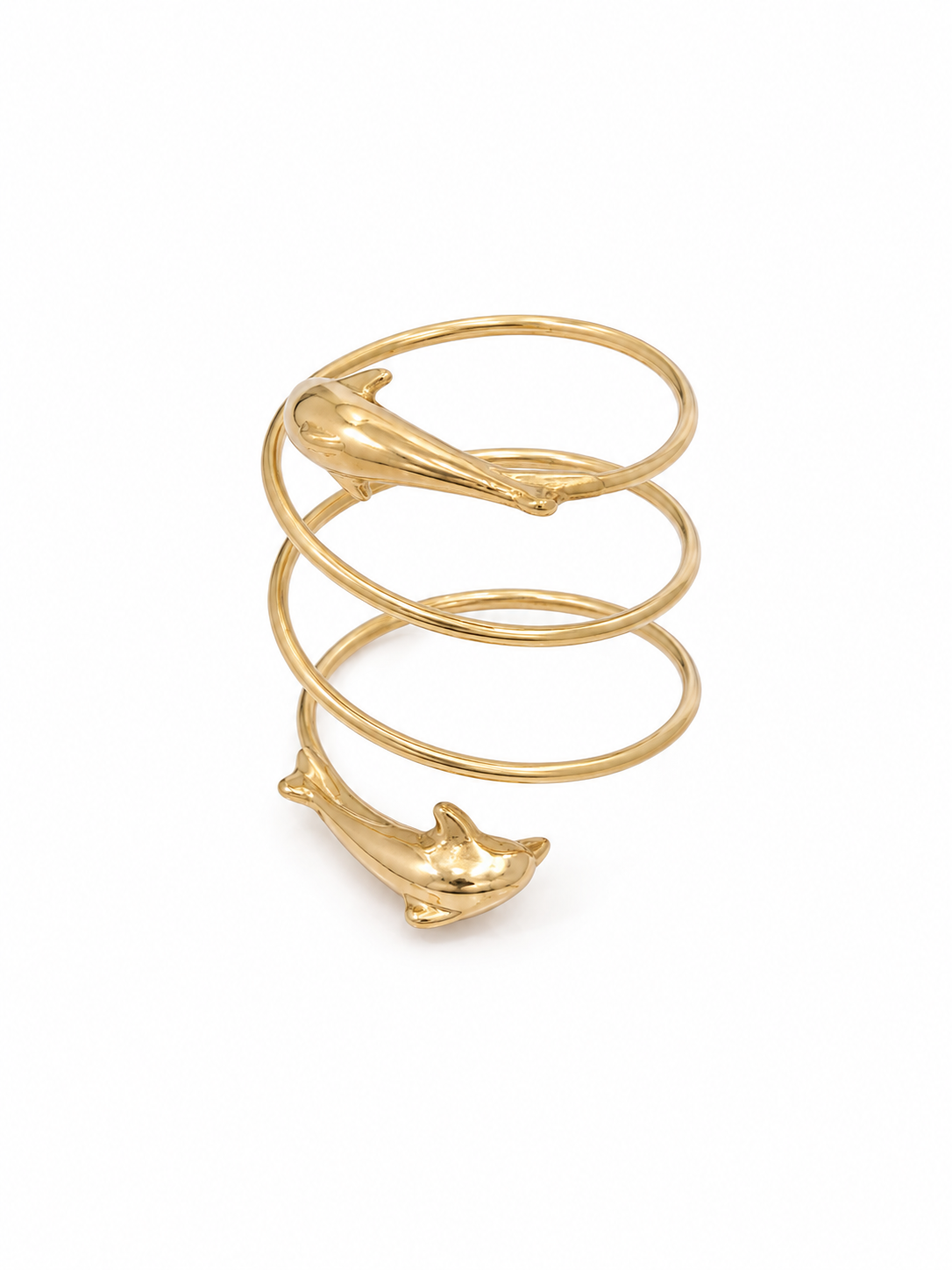 10KT Yellow Gold Dolphin Spiral Ring [A3B8]
