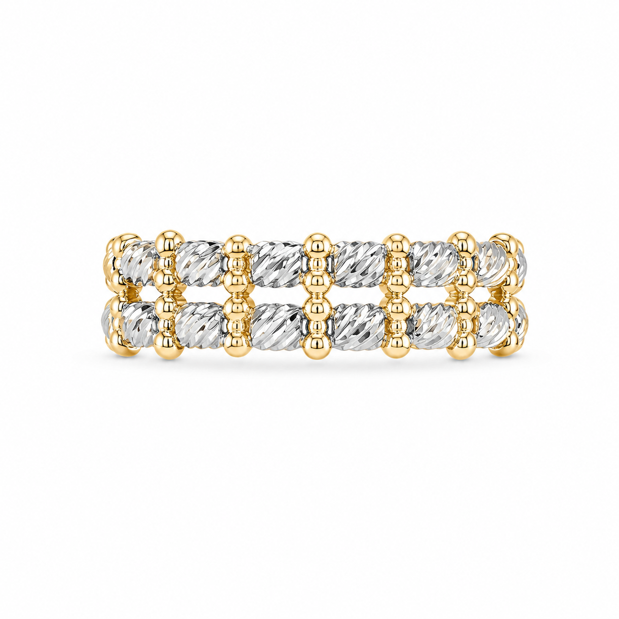 14KT Two Row Cubic Zirconium Yellow Gold Ring [A3B0]