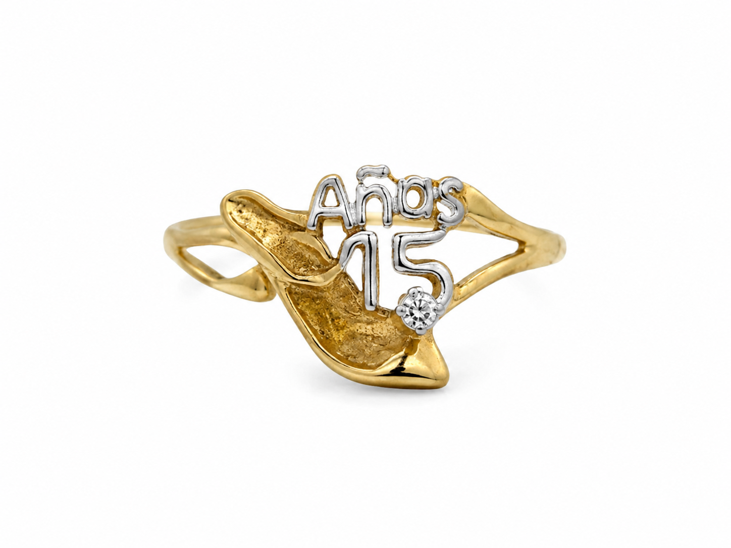 10KT Two Tone Gold 15 Anos Heel Ring [A1B2]
